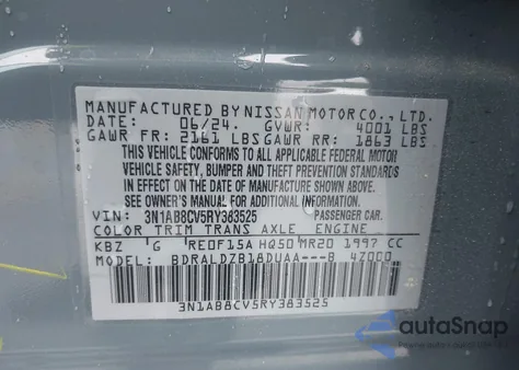 2024 Nissan Sentra Sv Xtronic Cvt z USA, uszkodzony, nr VIN 3N1AB8CV5RY383525